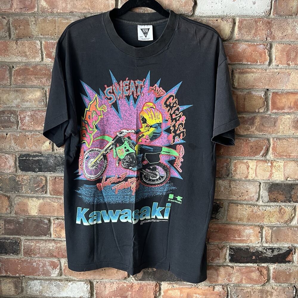 Vintage 1992 World Tour Dirt Sweat and Greese Kawasaki Ninja Motorcycle Black